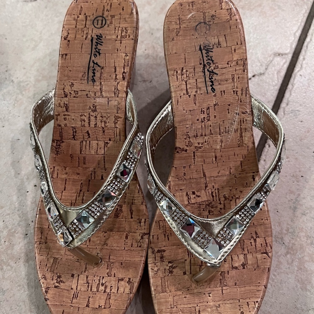 White Mountain Women's Gold Cork Wedge Sandals